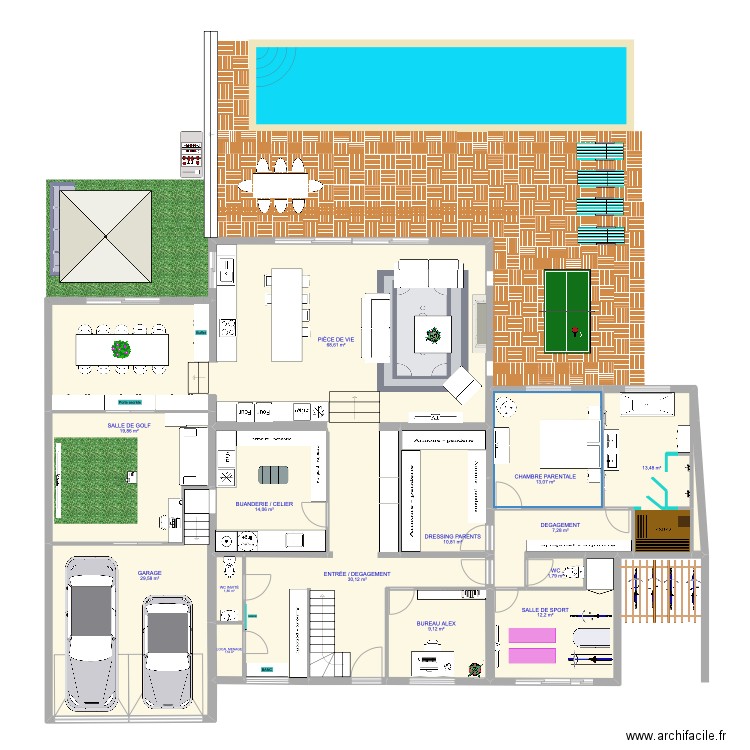 MAISON IA RDC 5.12. Plan de 14 pièces et 233 m2