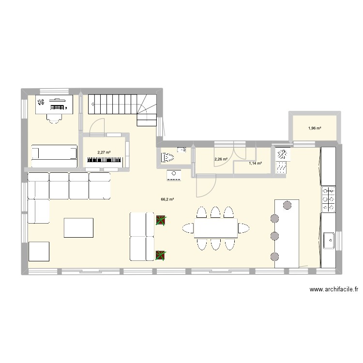 maison rdc 2. Plan de 5 pièces et 74 m2