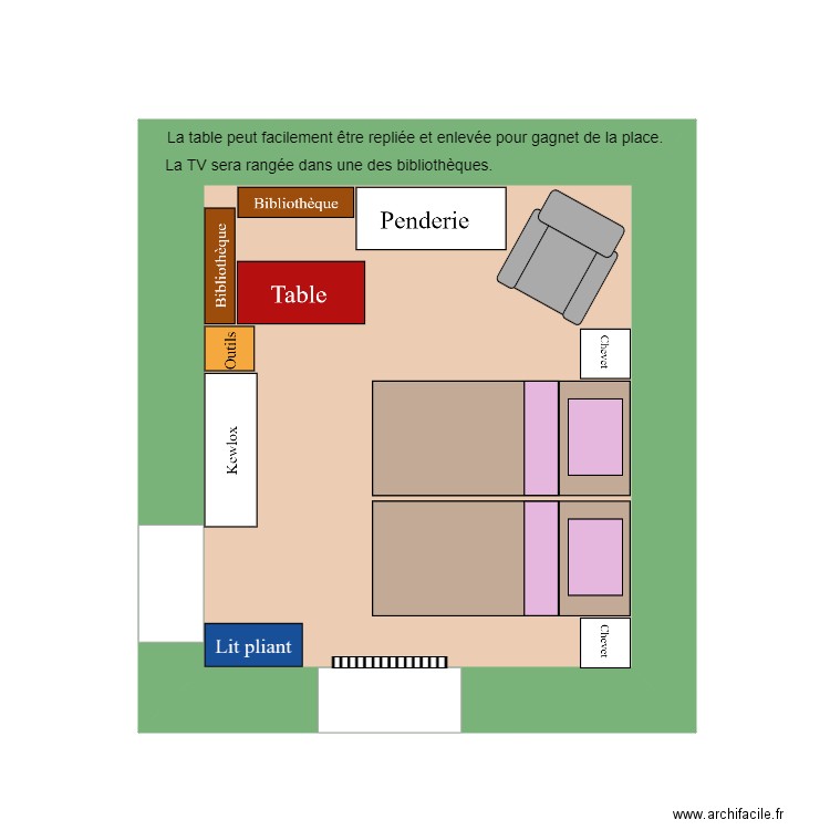 Chambre d'amis. Plan de 1 pièce et 12 m2