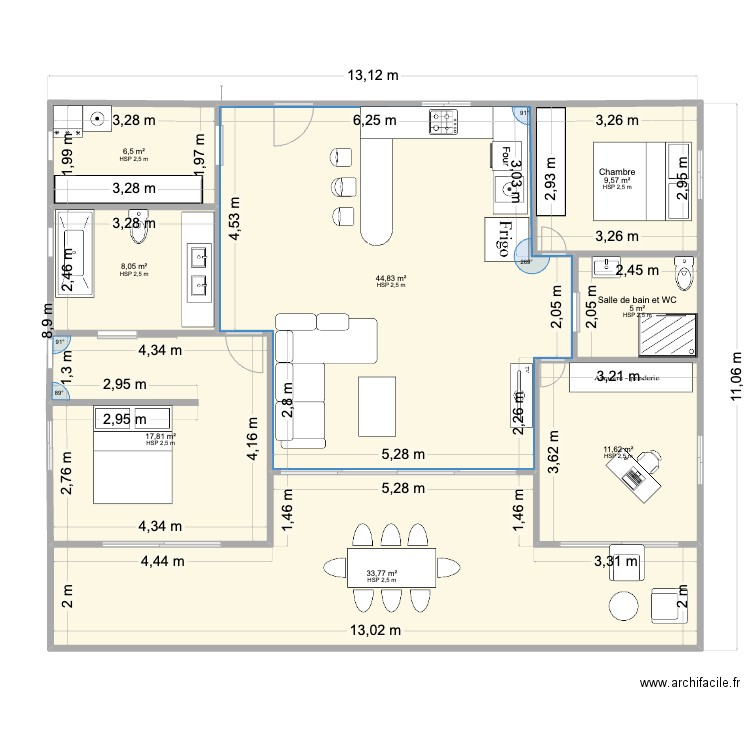 PLAN F4 MARS 2025 2SDB 100M2. Plan de 8 pièces et 137 m2