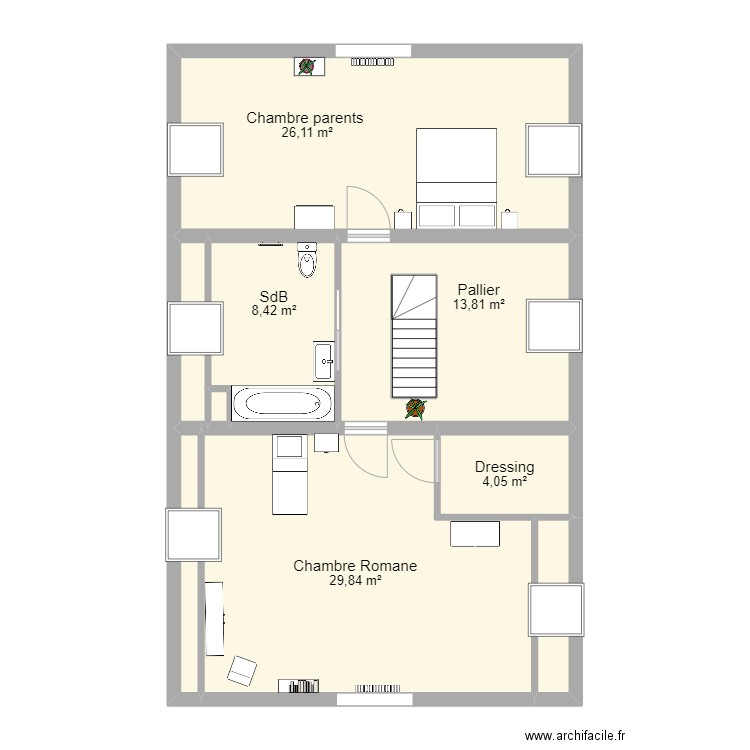 Combles. Plan de 10 pièces et 93 m2