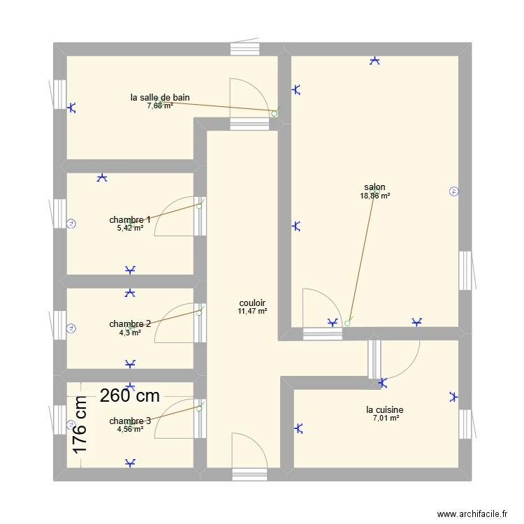 plan de maison. Plan de 7 pièces et 59 m2