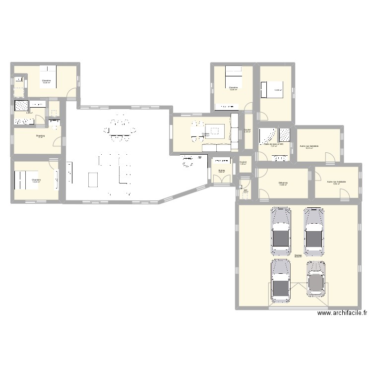 Troisième c’est la bonne . Plan de 16 pièces et 218 m2