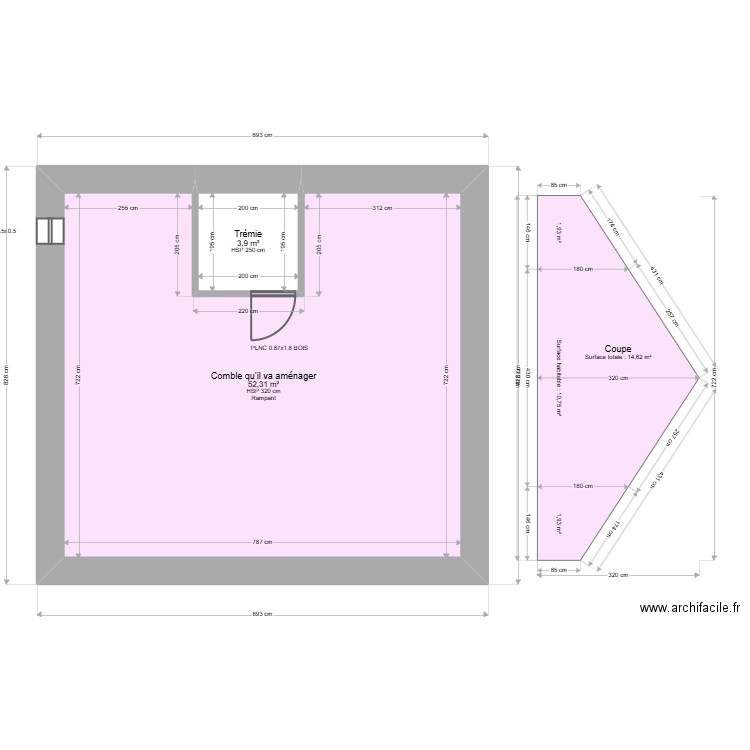 GARCIA Comble. Plan de 2 pièces et 56 m2