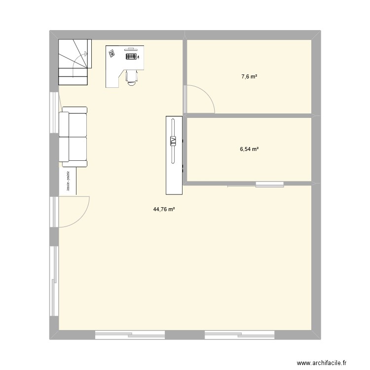 baraque . Plan de 3 pièces et 59 m2