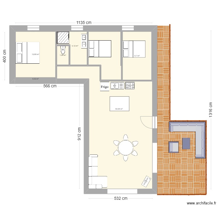 Les Portes 2. Plan de 6 pièces et 100 m2