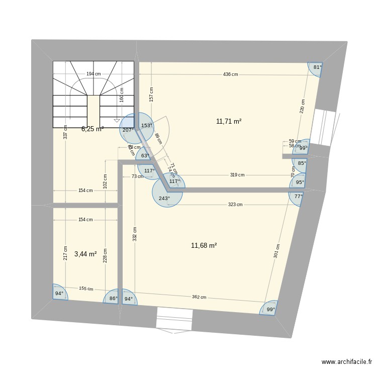 1er etage projet origine. Plan de 4 pièces et 33 m2