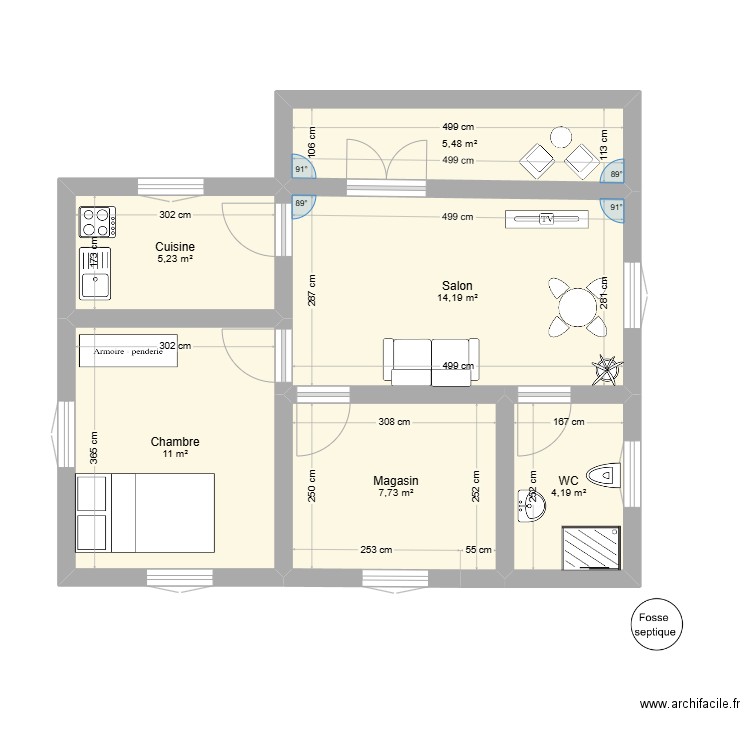 maison Carole. Plan de 6 pièces et 48 m2