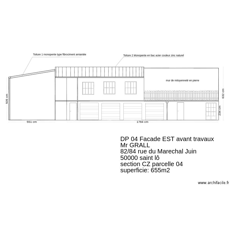 facade est. Plan de 0 pièce et 0 m2