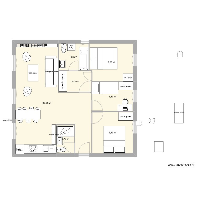 Marin6. Plan de 7 pièces et 68 m2