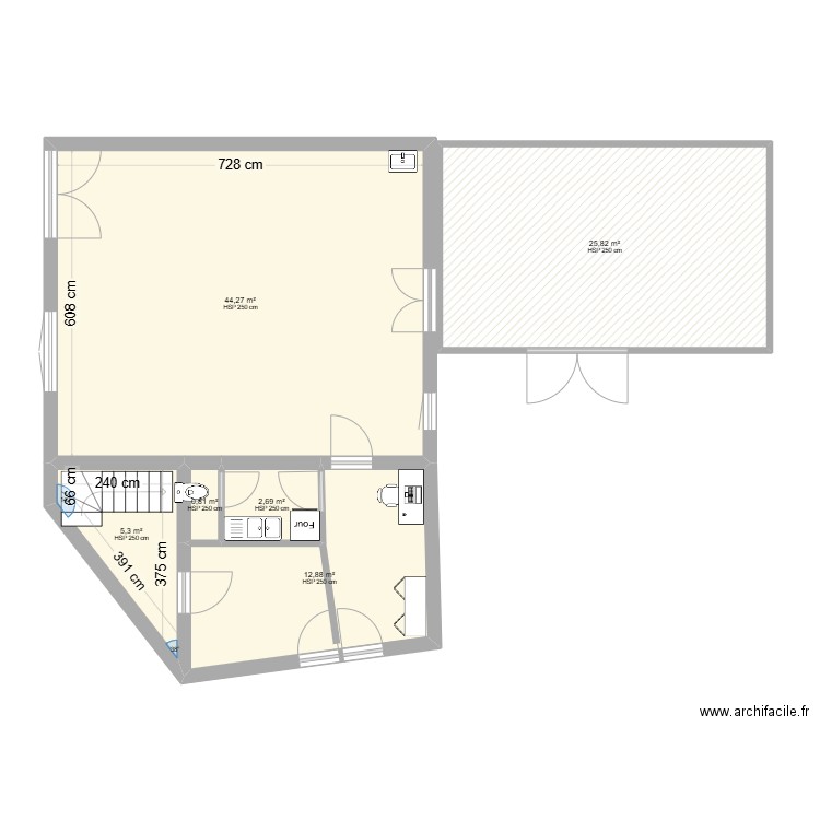 Epicerie 2 V2. Plan de 6 pièces et 92 m2