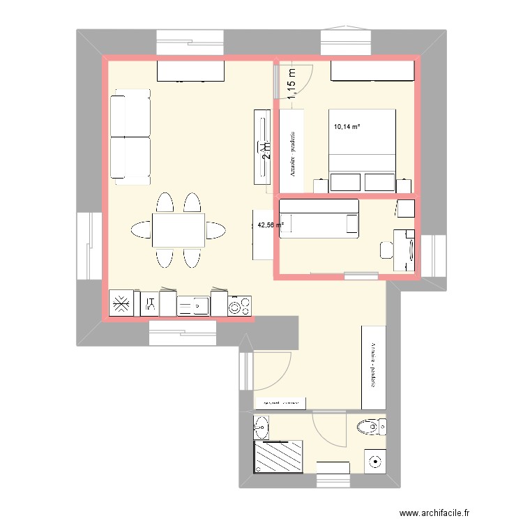 PROJET VIEUX GARAGE 07. Plan de 2 pièces et 67 m2