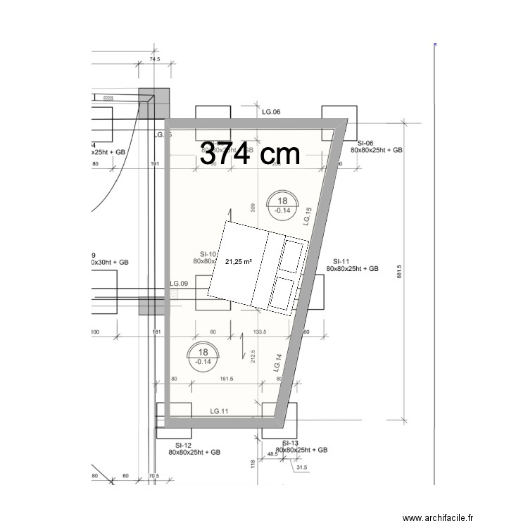 DEP. Plan de 1 pièce et 21 m2