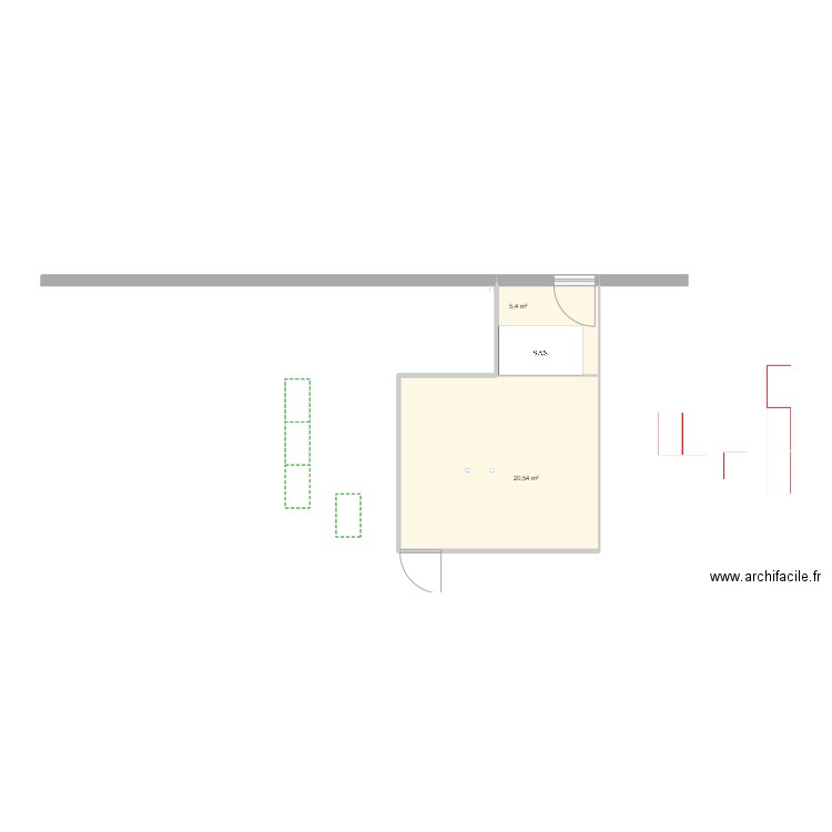 Sas Dumoulin. Plan de 2 pièces et 26 m2