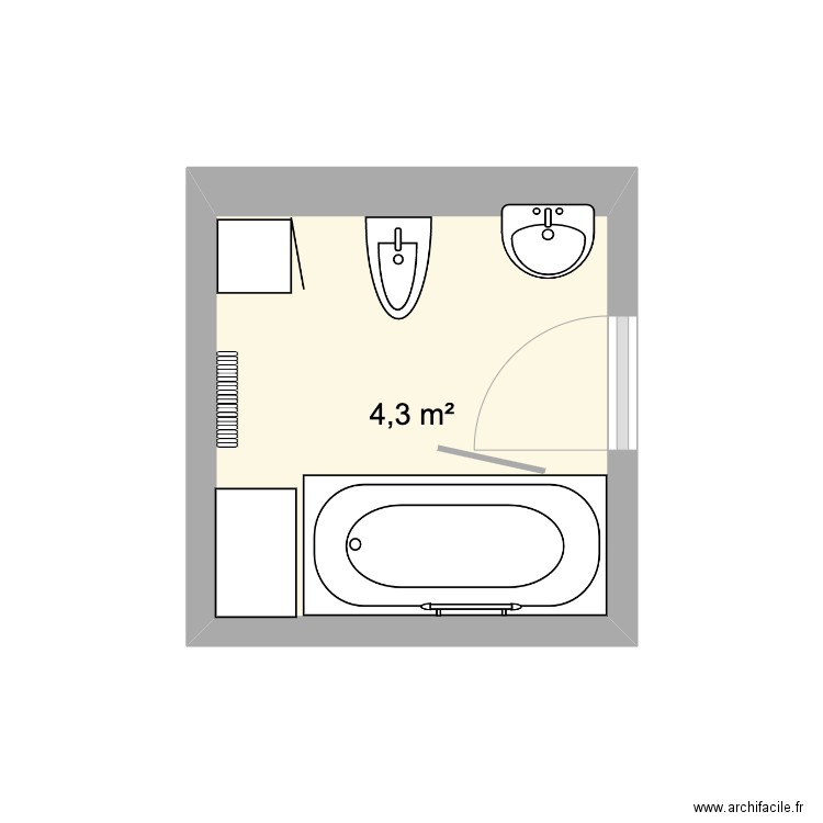 SDB ap. Plan de 1 pièce et 4 m2