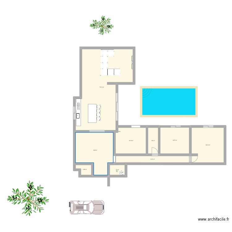 villa tunisie. Plan de 9 pièces et 176 m2