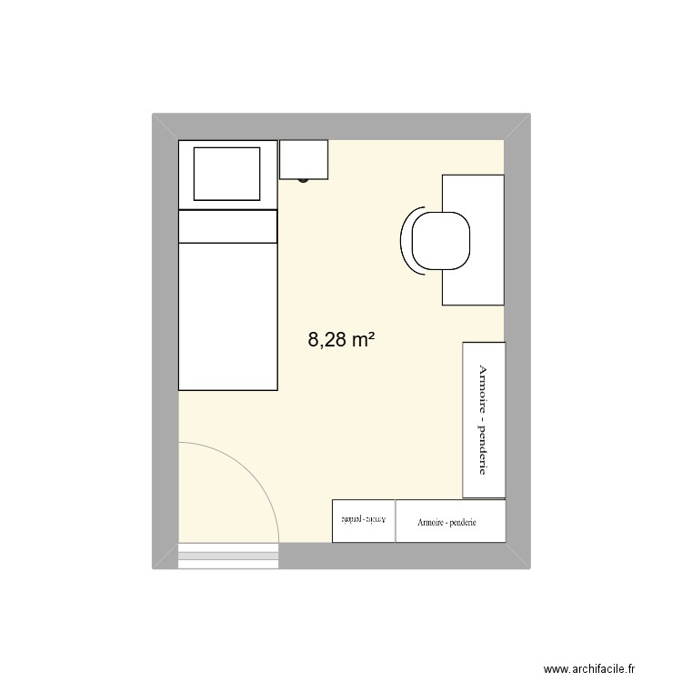 Chambre Sophia. Plan de 1 pièce et 8 m2