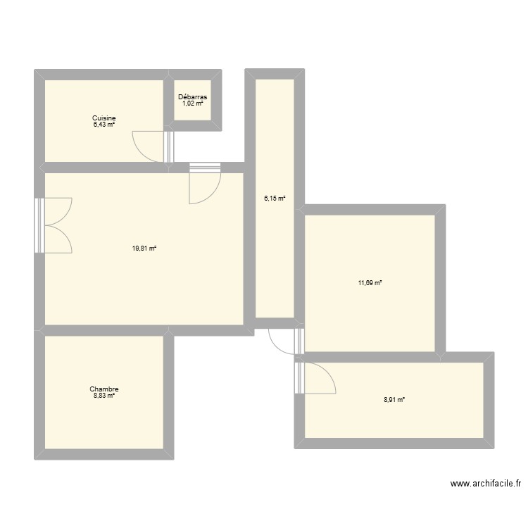 Appart. Plan de 7 pièces et 63 m2