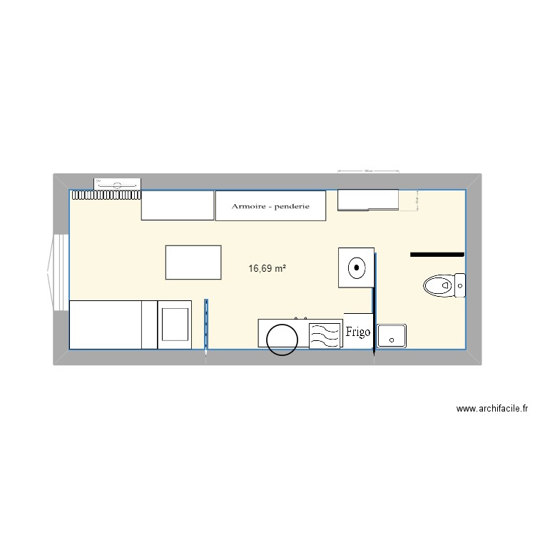 studio. Plan de 1 pièce et 17 m2