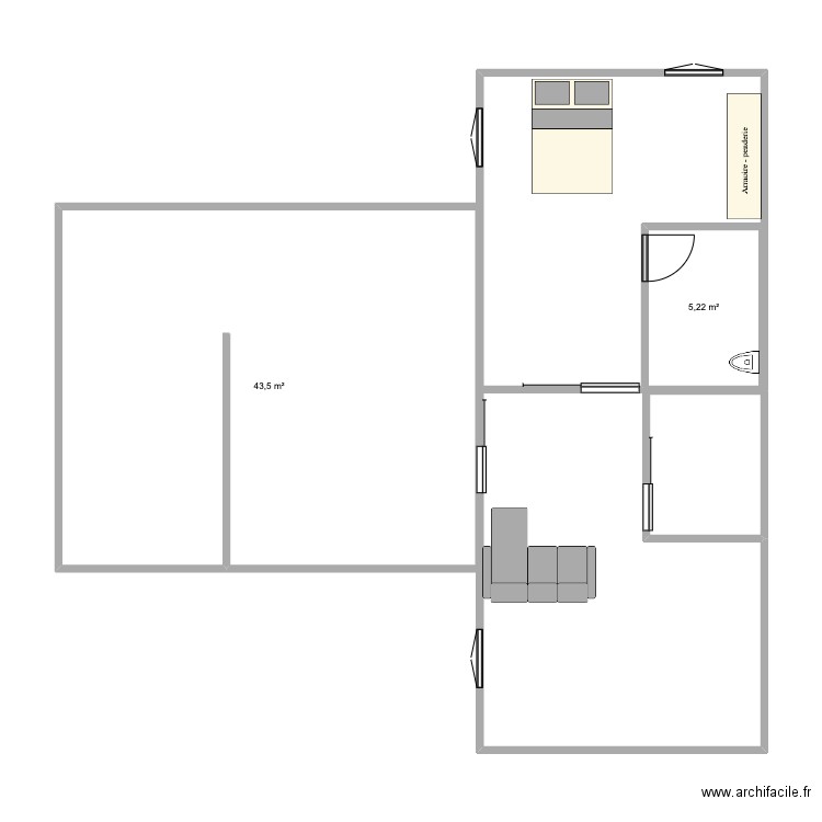 Barrades. Plan de 2 pièces et 49 m2