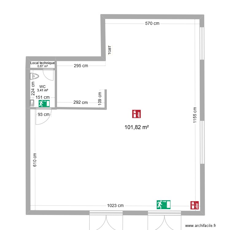 plan origine modif. Plan de 3 pièces et 106 m2