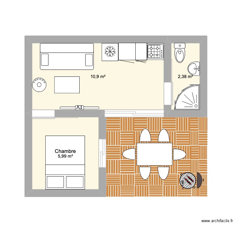 tiny house. Plan de 3 pièces et 19 m2