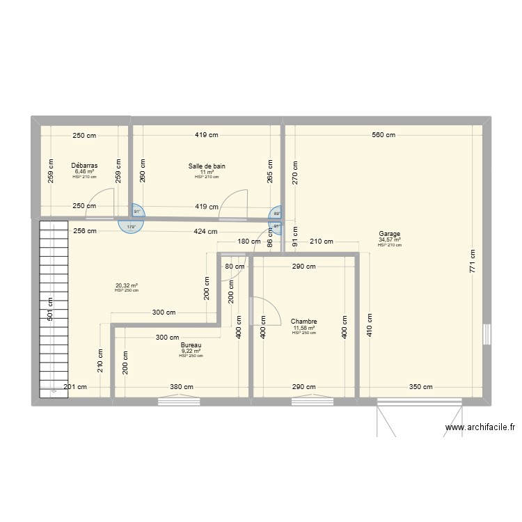 sous sol . Plan de 6 pièces et 93 m2