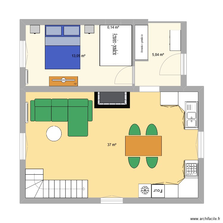 maison. Plan de 4 pièces et 56 m2