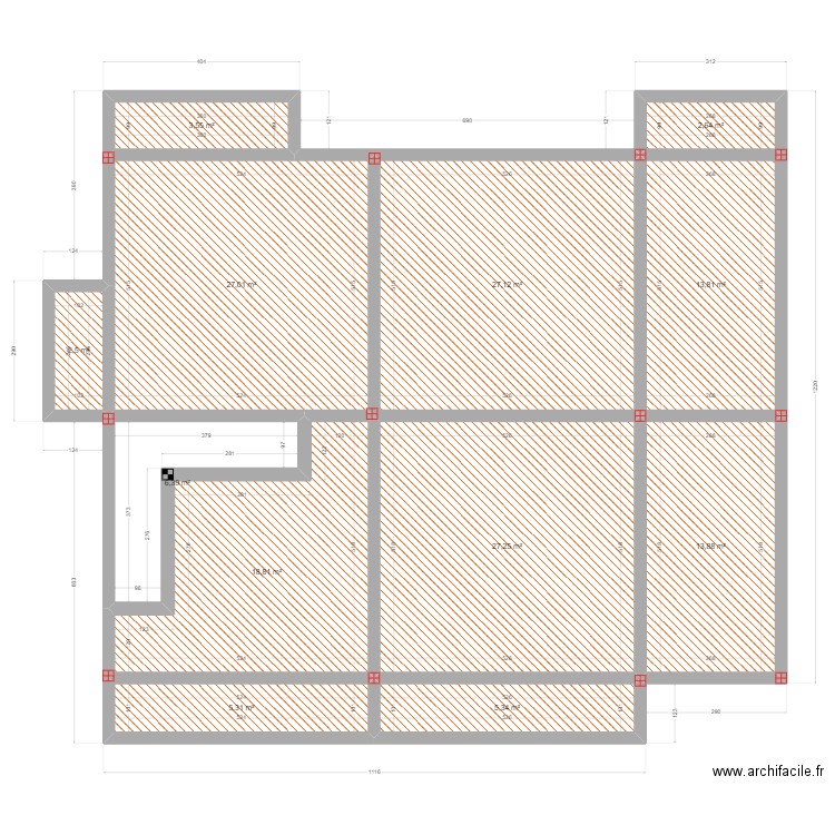 dalla. Plan de 12 pièces et 154 m2