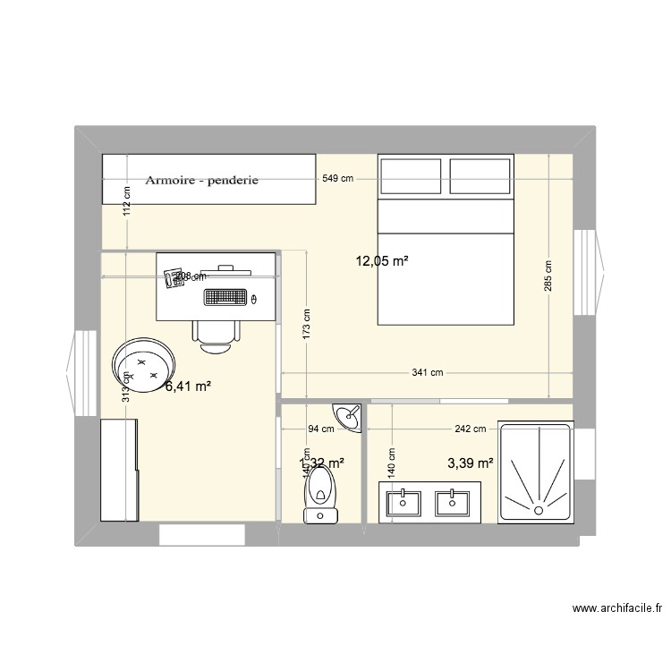 extention. Plan de 4 pièces et 23 m2