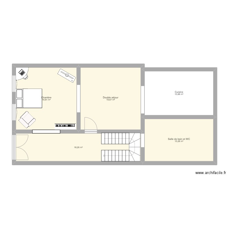 Maison Maman RDC meuble. Plan de 5 pièces et 89 m2