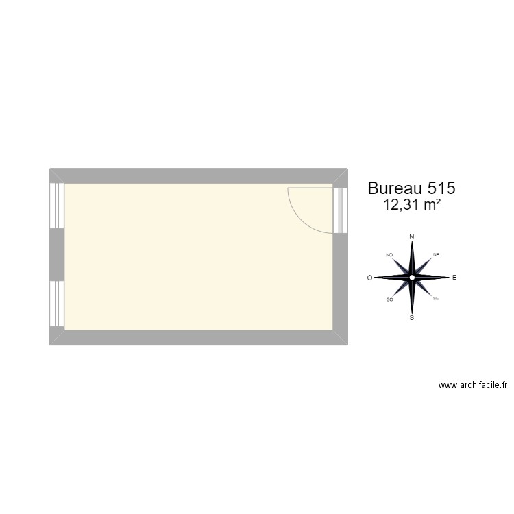 Bureau 515. Plan de 1 pièce et 12 m2