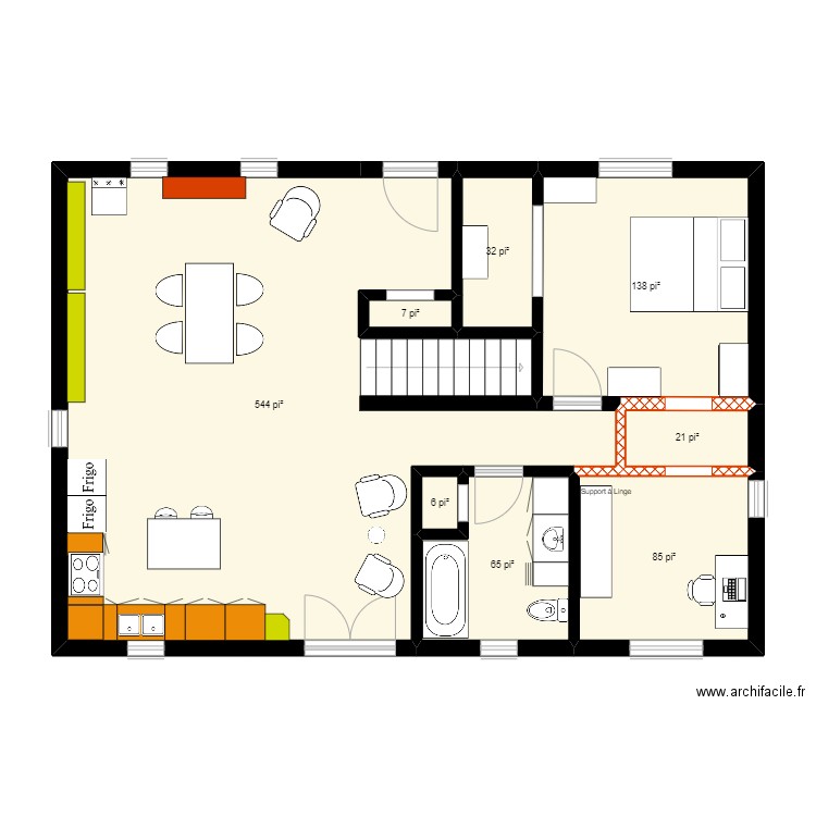 croquis Maison Toon - option 3. Plan de 8 pièces et 83 m2