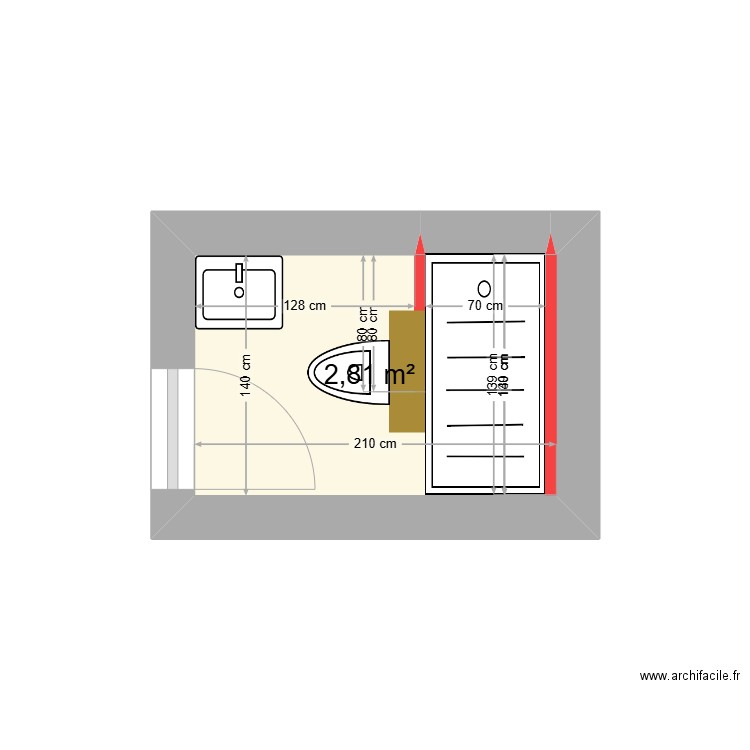 sdb rdc 2. Plan de 1 pièce et 3 m2