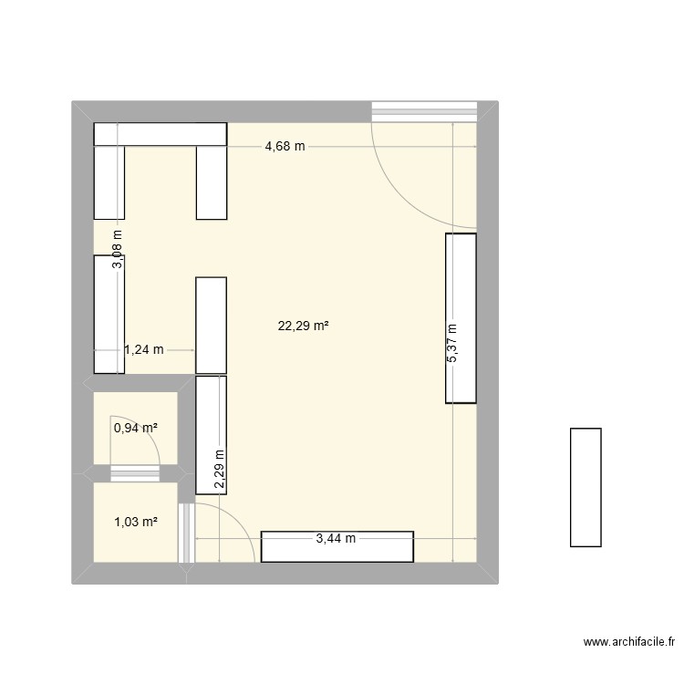 Magasin 2. Plan de 3 pièces et 24 m2