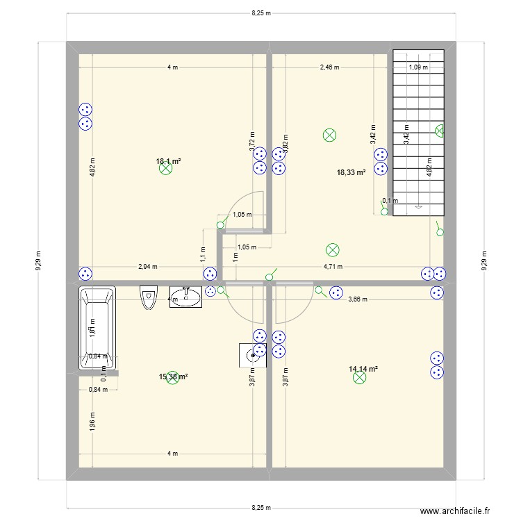 Plan maison Hasan étage. Plan de 4 pièces et 66 m2