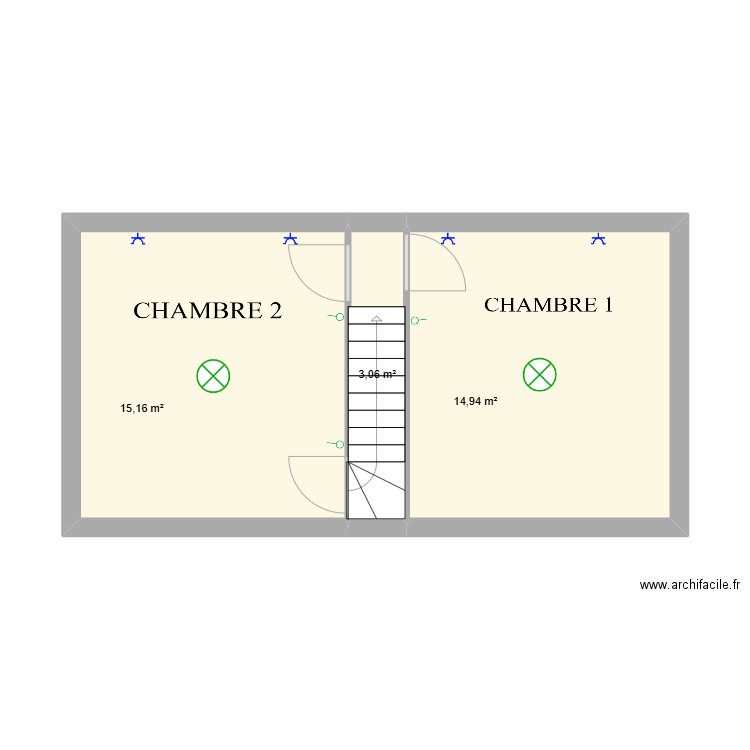 chambres. Plan de 3 pièces et 33 m2