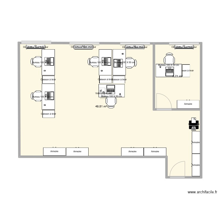 Bureau. Plan de 2 pièces et 58 m2