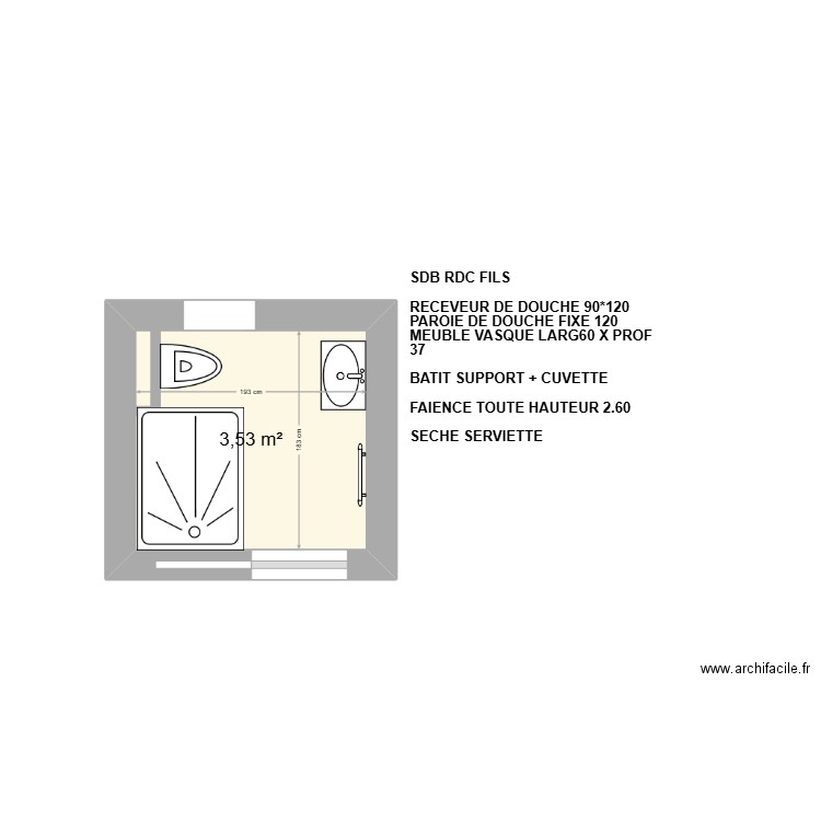 SDB RDC FILS EREN. Plan de 1 pièce et 4 m2