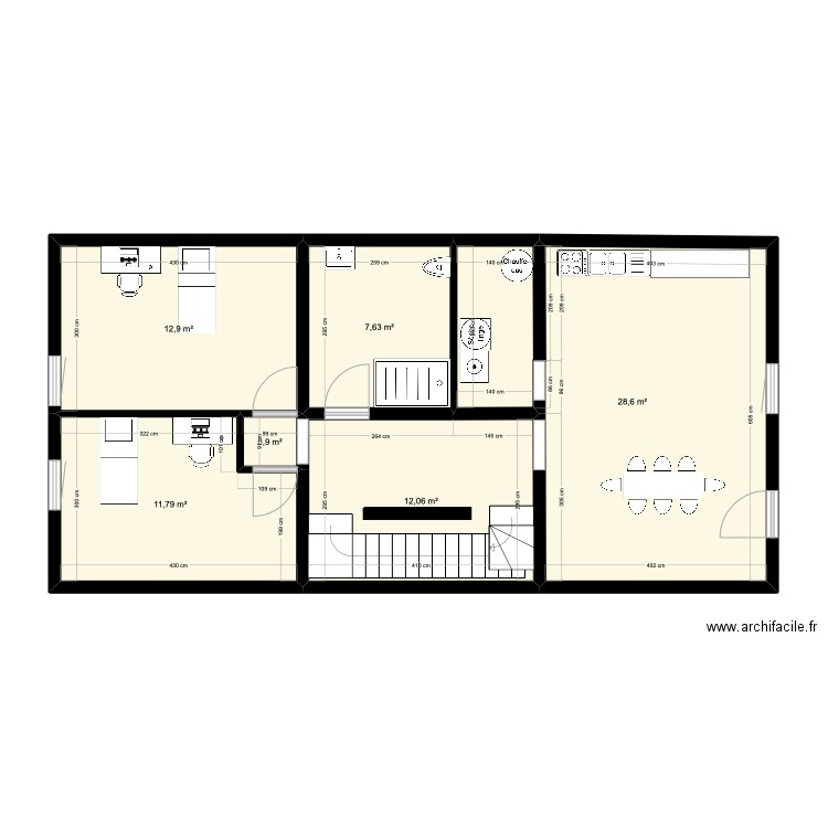 Le Pouget R+1. Plan de 6 pièces et 74 m2