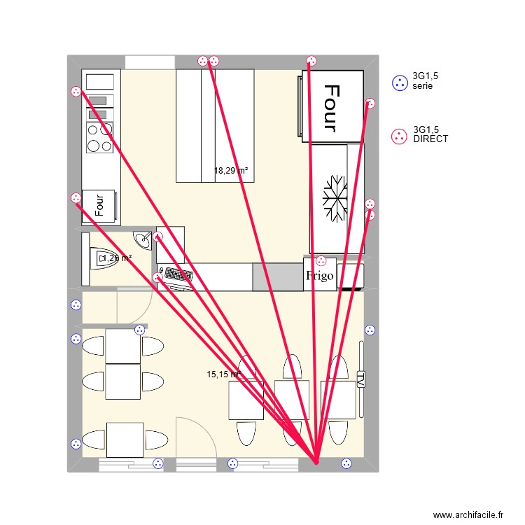 la casa PRISE. Plan de 3 pièces et 35 m2