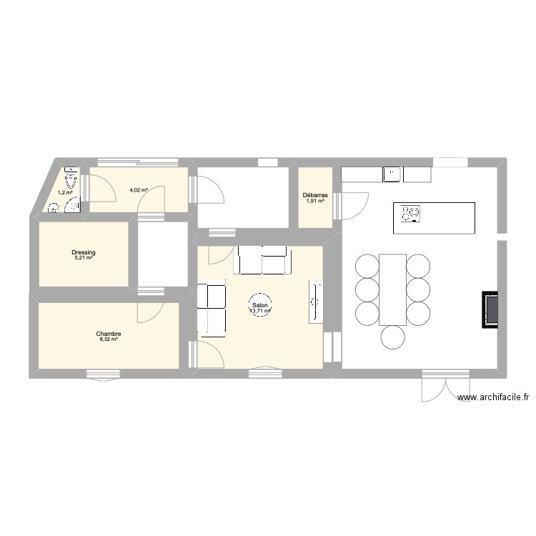 maison 1 . Plan de 6 pièces et 34 m2