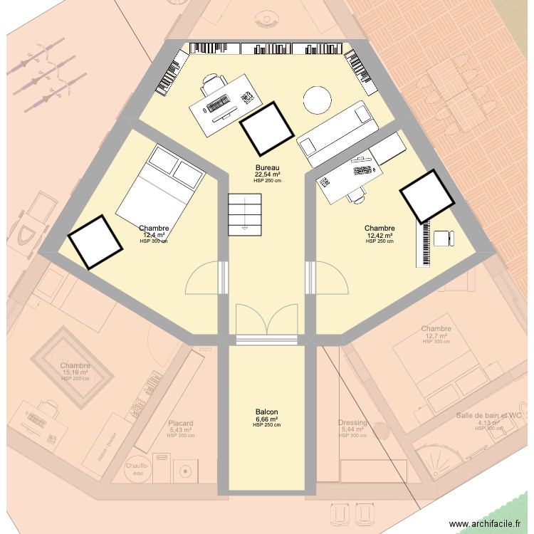 JeanZay v2. Plan de 21 pièces et 276 m2