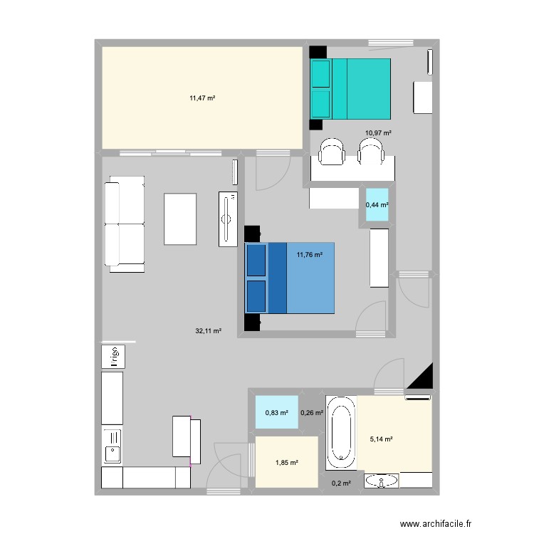 NEW T3. Plan de 10 pièces et 75 m2