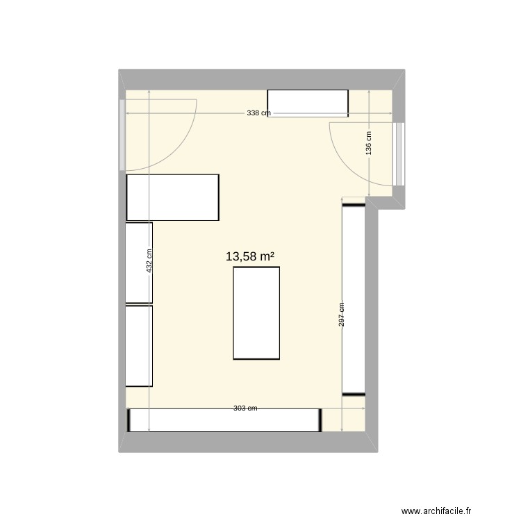 Arrière boutique. Plan de 1 pièce et 14 m2