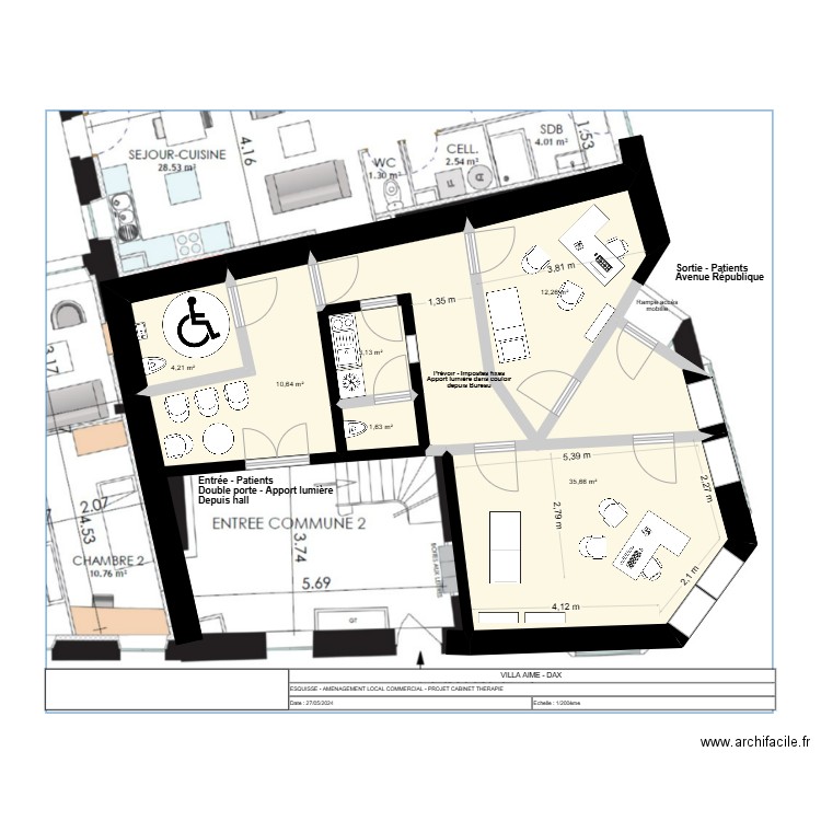 DAX - LOCAL PEDOPSYCHIATRIE V3. Plan de 6 pièces et 68 m2