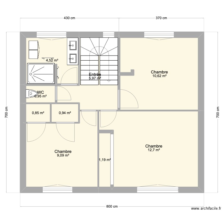 Etage Bressolette. Plan de 9 pièces et 47 m2