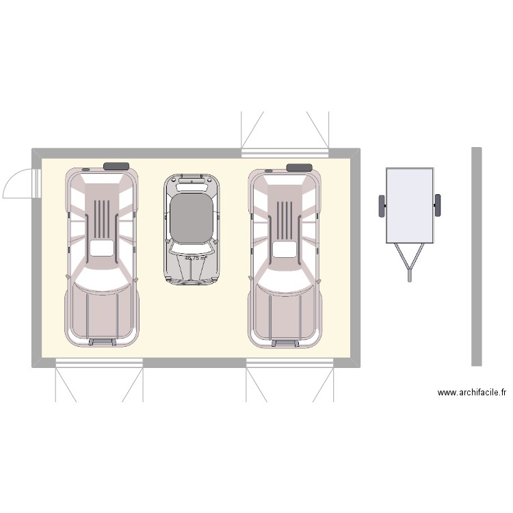 garage. Plan de 1 pièce et 47 m2