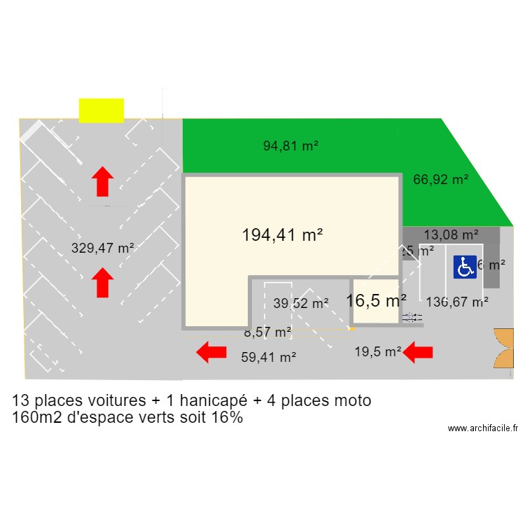 Projet cabinet kiné PRESENTATION V3 (13 places + 1). Plan de 2 pièces et 211 m2