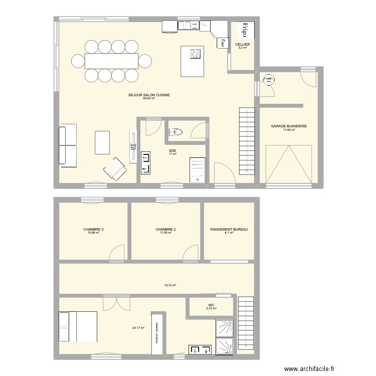 MAISON ETAGE SANS DEPENDANCE. Plan de 10 pièces et 178 m2